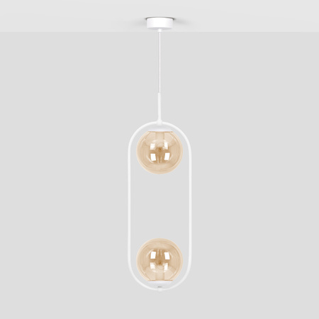 Biało-bursztynowa lampa wisząca z dwoma kloszami K-5305 z serii ALMA