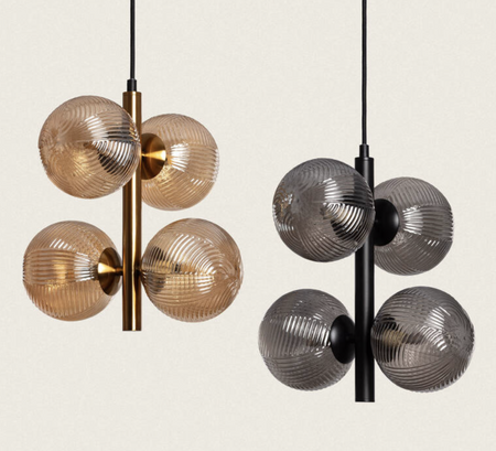 Lampa Wisząca z Metalu i Szkła bursztynowa  4xG9 Dayla