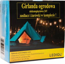 Girlanda ogrodowa 9m 15 żarówek LED niskonapięciowa 24V