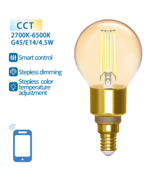 Inteligentna żarówka Smart LED FILAMENT E14 G45  kulka 4,5W Wi-Fi CCT  bursztynowa