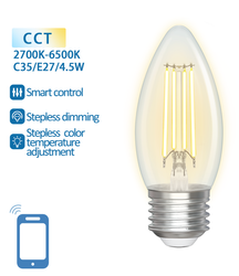 Inteligentna żarówka Smart LED FILAMENT E27 świeczka 4,5W Wi-Fi CCT