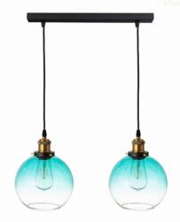 Lampa wisząca na listwie potrójna KULA szklana niebieska 2xE27