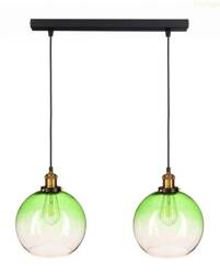 Lampa wisząca na listwie potrójna KULA szklana zielona 2xE27