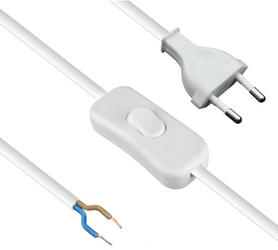 Przewód kabel OMY 2x0,75 z wtyczką i włącznikiem 2,5m biały