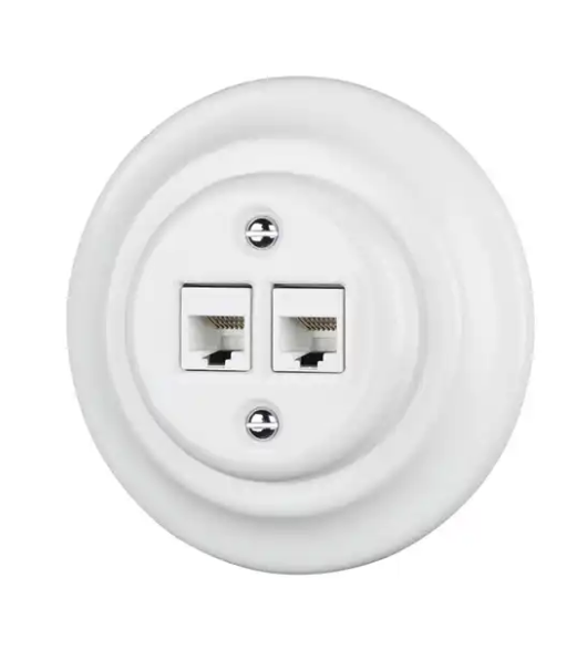 Gniazdo Ceramiczne Komputerowe LAN 2xRJ45 Podtynkowe Białe - LEDisON.com.pl