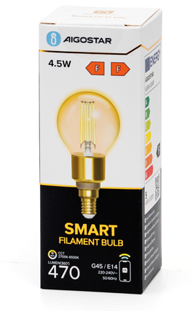  Inteligentna żarówka Smart LED FILAMENT E14 G45  kulka 4,5W Wi-Fi CCT  bursztynowa