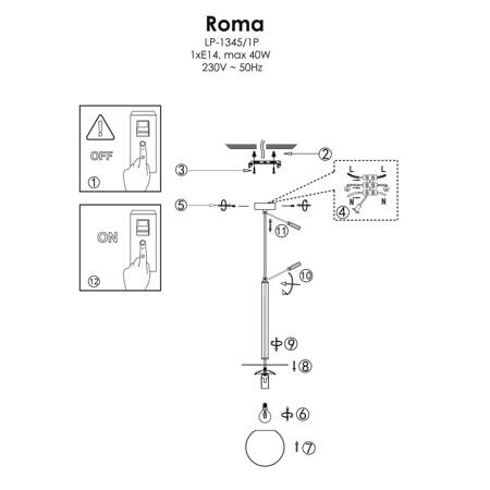  Lampa wisząca Roma 1xE14 czarna