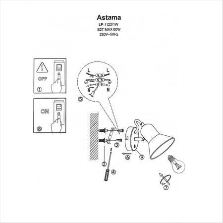 Astama kinkiet złoty LP-1122/1W GD