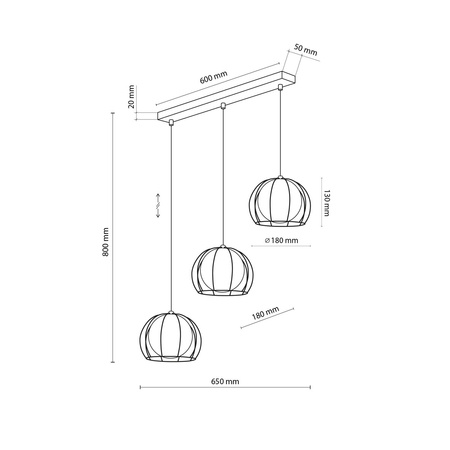 BENIAMIN LAMPA WISZĄCA 3 PŁ LISTWA