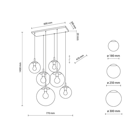 ESME GRAPHITE LAMPA WISZĄCA 6 PŁ