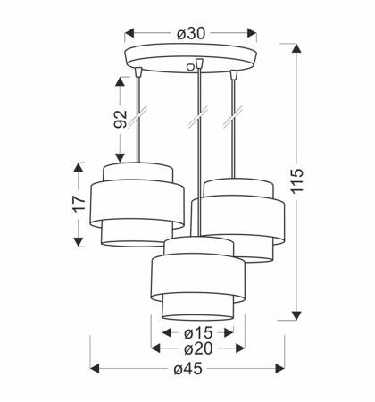 Hare lampa wisząca chromowy talerz 3x60w e27 abażur szary+srebrny