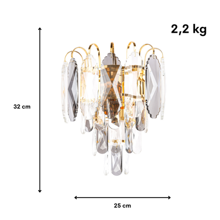 Kinkiet ścienny luksusowy kryształowy Luxury Gold Grey WSC027