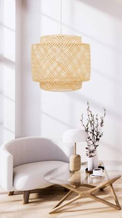 Lampa wisząca BOHO bambusowa biała 38cm E27