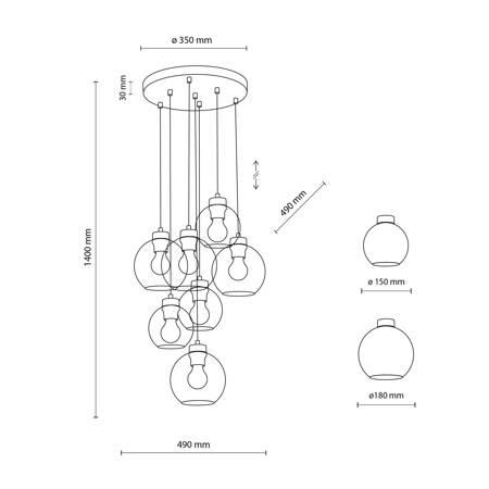 Lampa wisząca CUBUS GRAPHITE 7xE27 koło