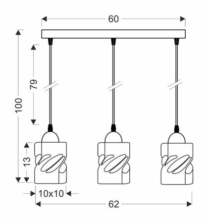 Lampa wisząca czarna/dymiona listwa 3xE27 Felis 33-00149