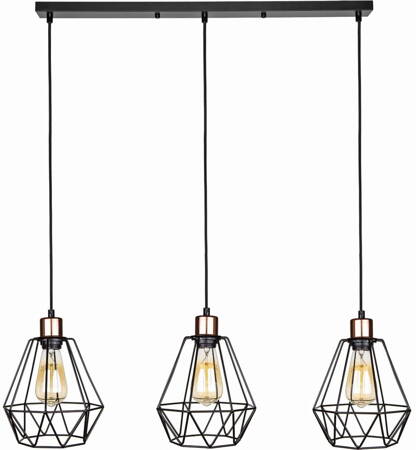 Lampa wisząca loft DIAMENT listwa potrójna czarna rose gold