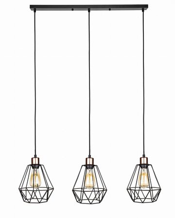 Lampa wisząca loft DIAMENT listwa potrójna czarna rose gold