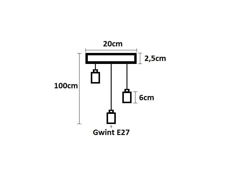 Lampa wisząca na plafonie 3 oprawy Złota