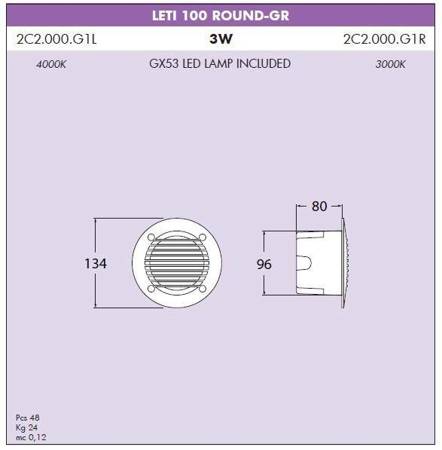 Oprawa elewacyjna ścienna LETI 100 ROUND-GR wpuszczana szara Y LED GX53 3W 3000K