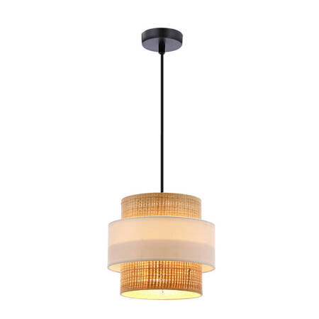 Rattan lampa wisząca E27 abażur biały+kremowy