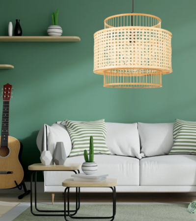 Rattanowa Lampa wisząca plecionka wiedeńska E27 Boho 40cm czarna