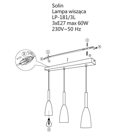 Solin 3 lampa wisząca linia biała LP-181/3L WH