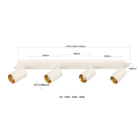 Spot Parma 4 4xGU10 + 1xLED CCT biały LP-0612/4C WH