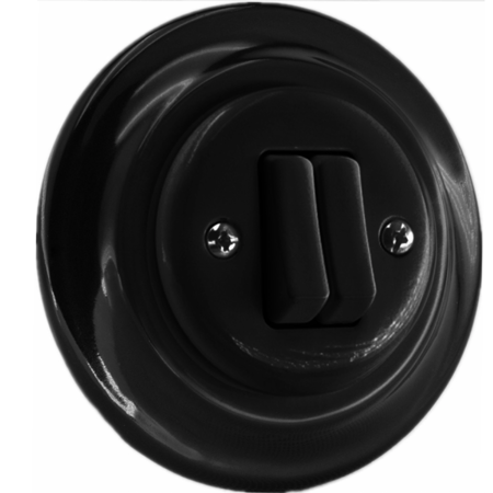Włącznik ceramiczny podwójny schodowy podtynkowy czarny Retro