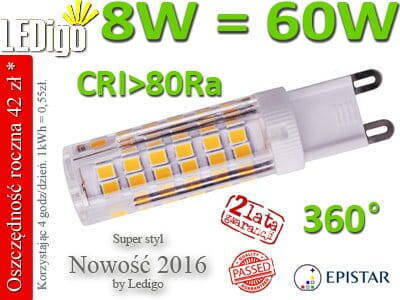 Żarówka LED G9 8W=60W Ciepła